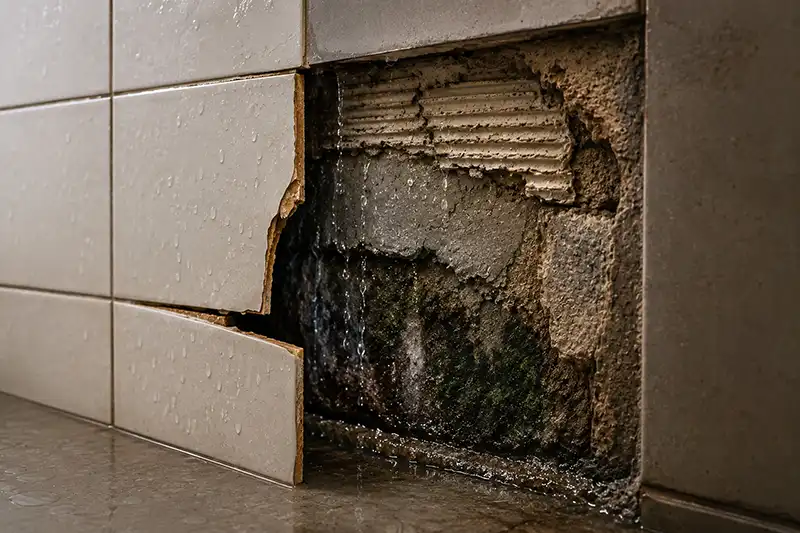Banyo fayanslarının arkasında oluşan gizli nem hasarı ve duvar bozulması