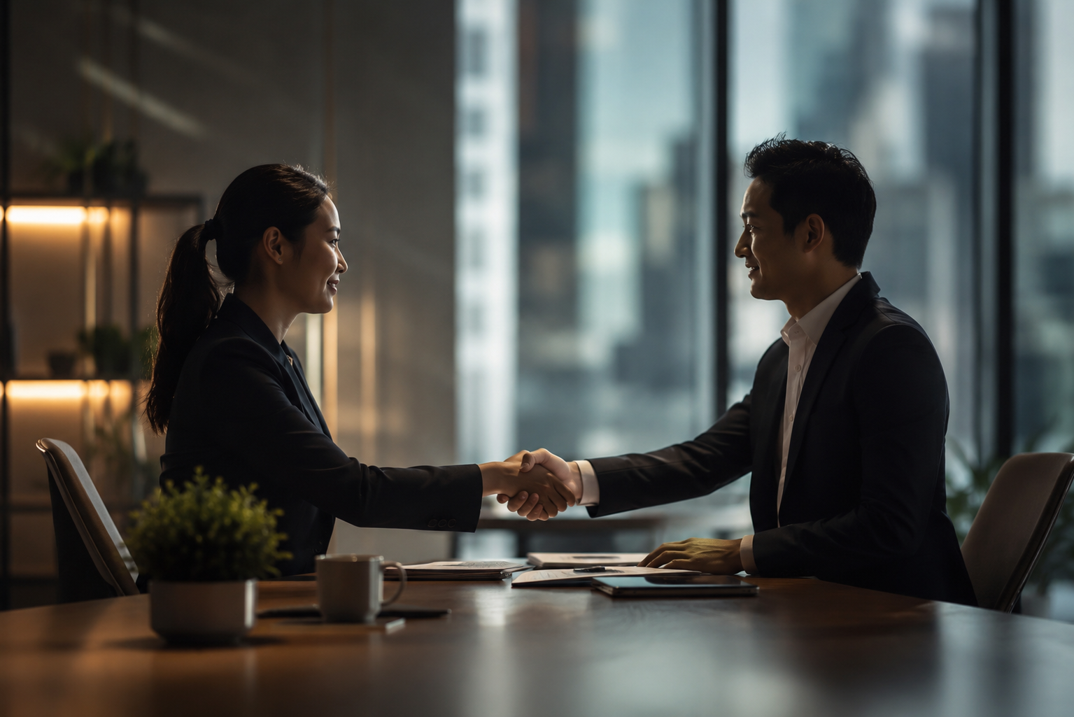 Professional business negotiation and contract discussion