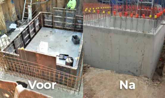 Hoe moet de fundering van de structuur voor de lift van het gebouw worden gedaan?