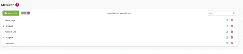 CIRIKS Site Builder'da menüleri ve alt menüleri sürükle-bırak yöntemiyle düzenleme