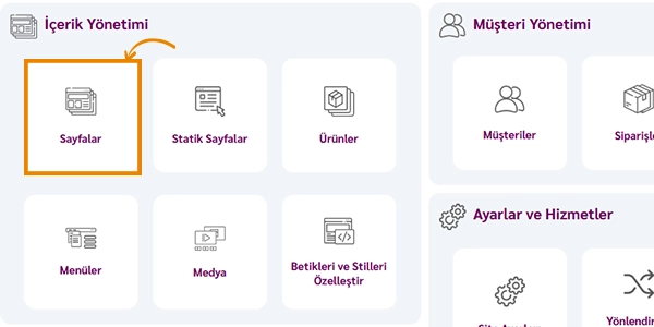Ciriks Site Builder yönetici paneline giriş yapma ve İçerik Yönetimi'nde sayfaları yönetme