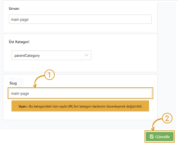 Ciriks Site Builder'da kategori slug'unu değiştirme ve kaydetme