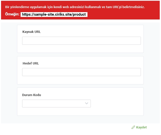 Ciriks Website Builder'da yönlendirme detayları nasıl girilir?