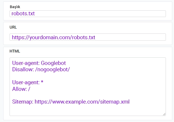 Ciriks Site Builder'da robots.txt sayfa ayarlarını yapılandırma