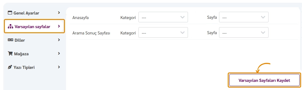 Varsayılan Sayfa Ayarlarını Kaydetme